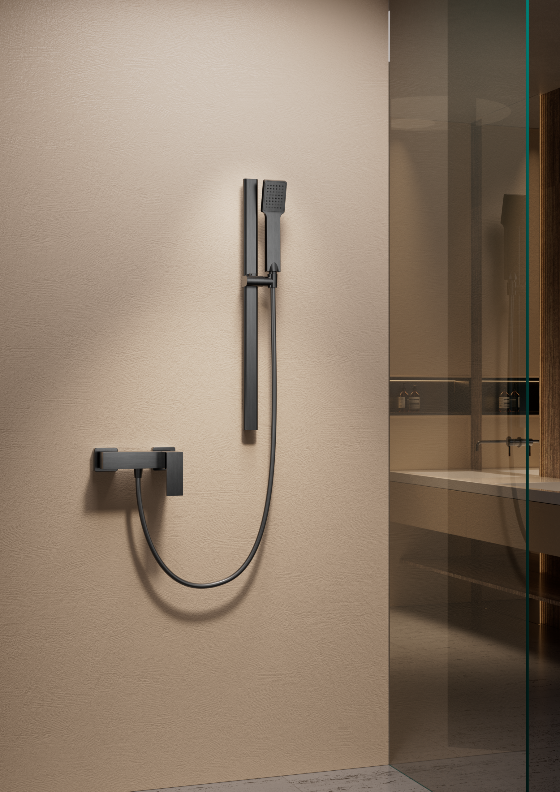 Drava Brushed Nickel Sliding Shower Rail with Hand Shower Holder, view 4