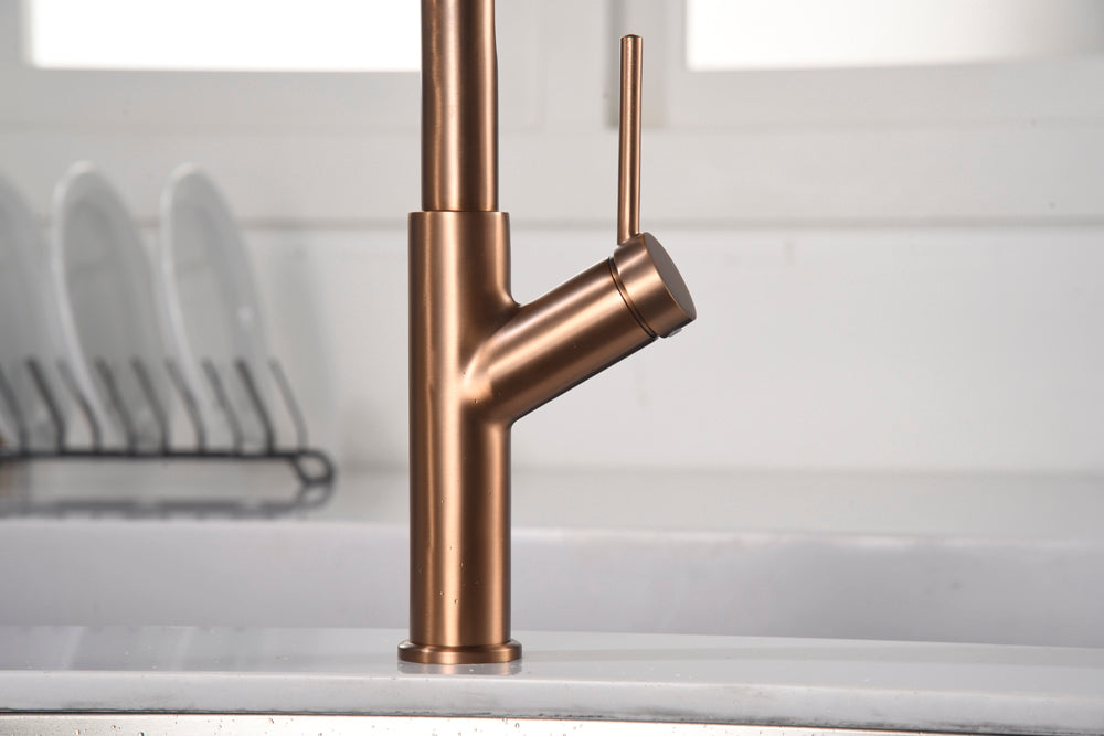 Sena Brushed Rose Gold Kitchen Faucet Modern Design, view 5