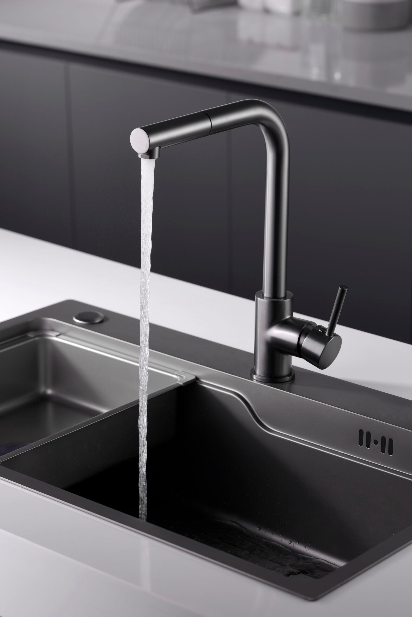 Malta Black Gun Metal Kitchen Faucet Modern Design, view 3