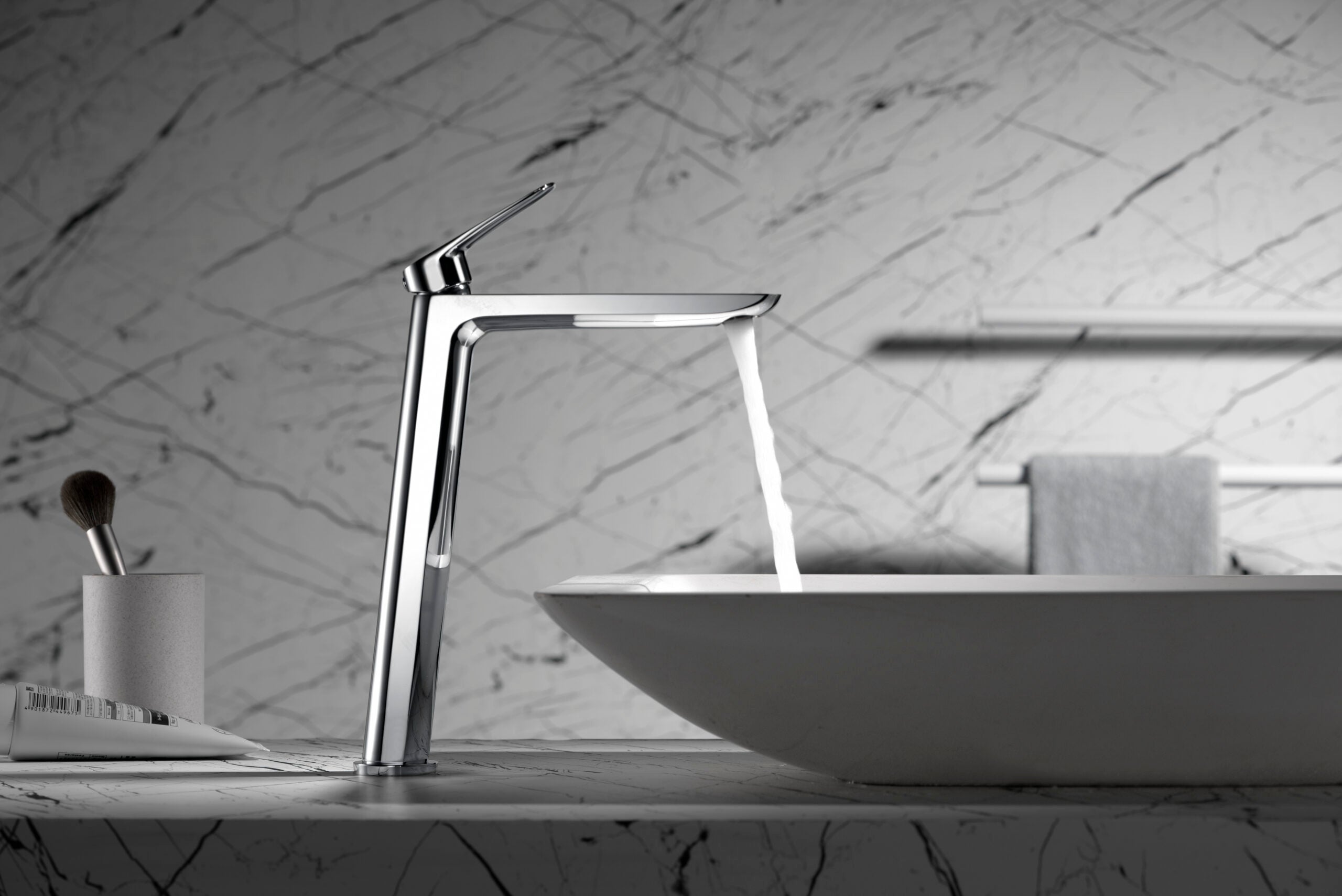 Chrome Single Lever Basin Faucet Modern Tall Design, view 3