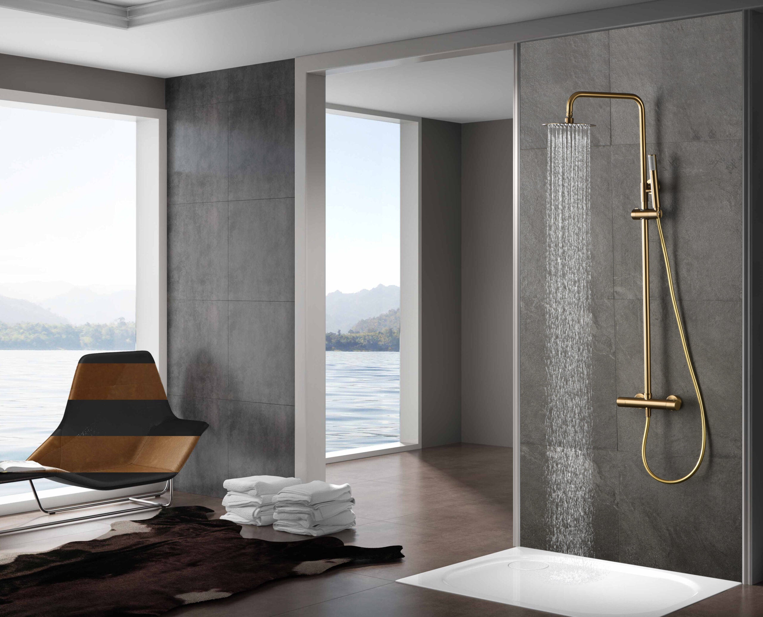Monza Brushed Gold Thermostatic Shower Set, view 3