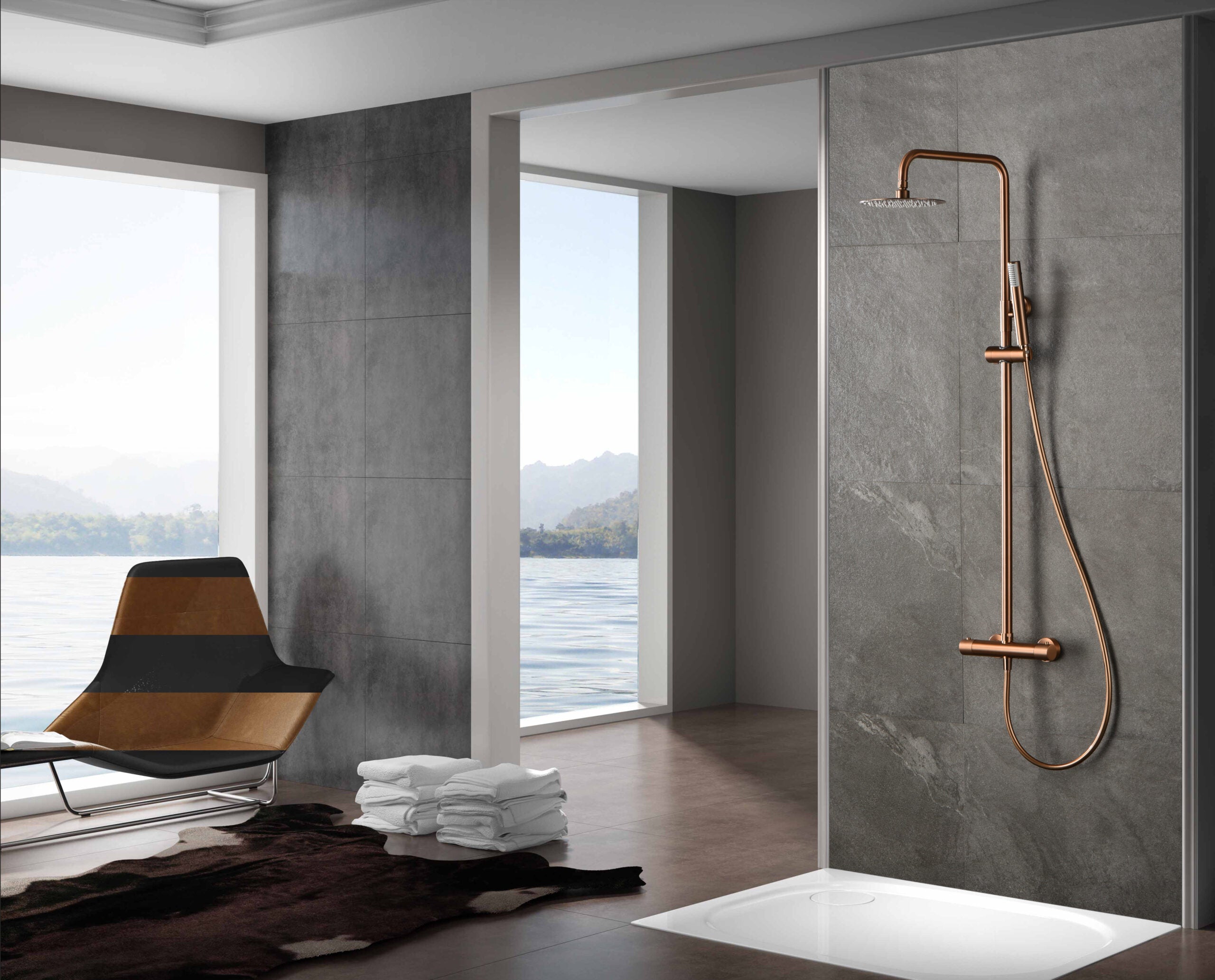 Brushed Rose Gold Thermostatic Shower Set, view 3