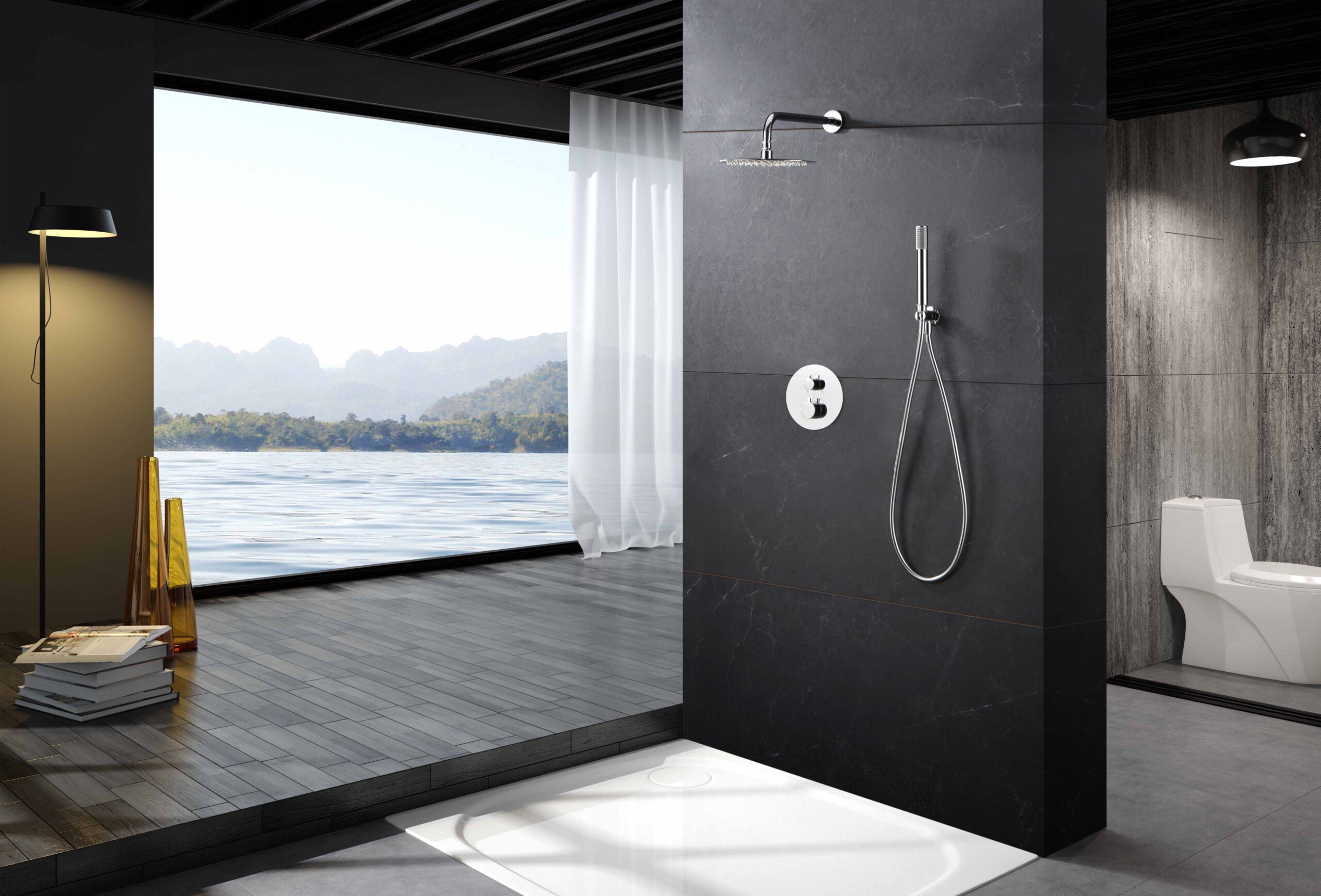 Chrome Thermostatic Shower Set Built-In Installation, view 3