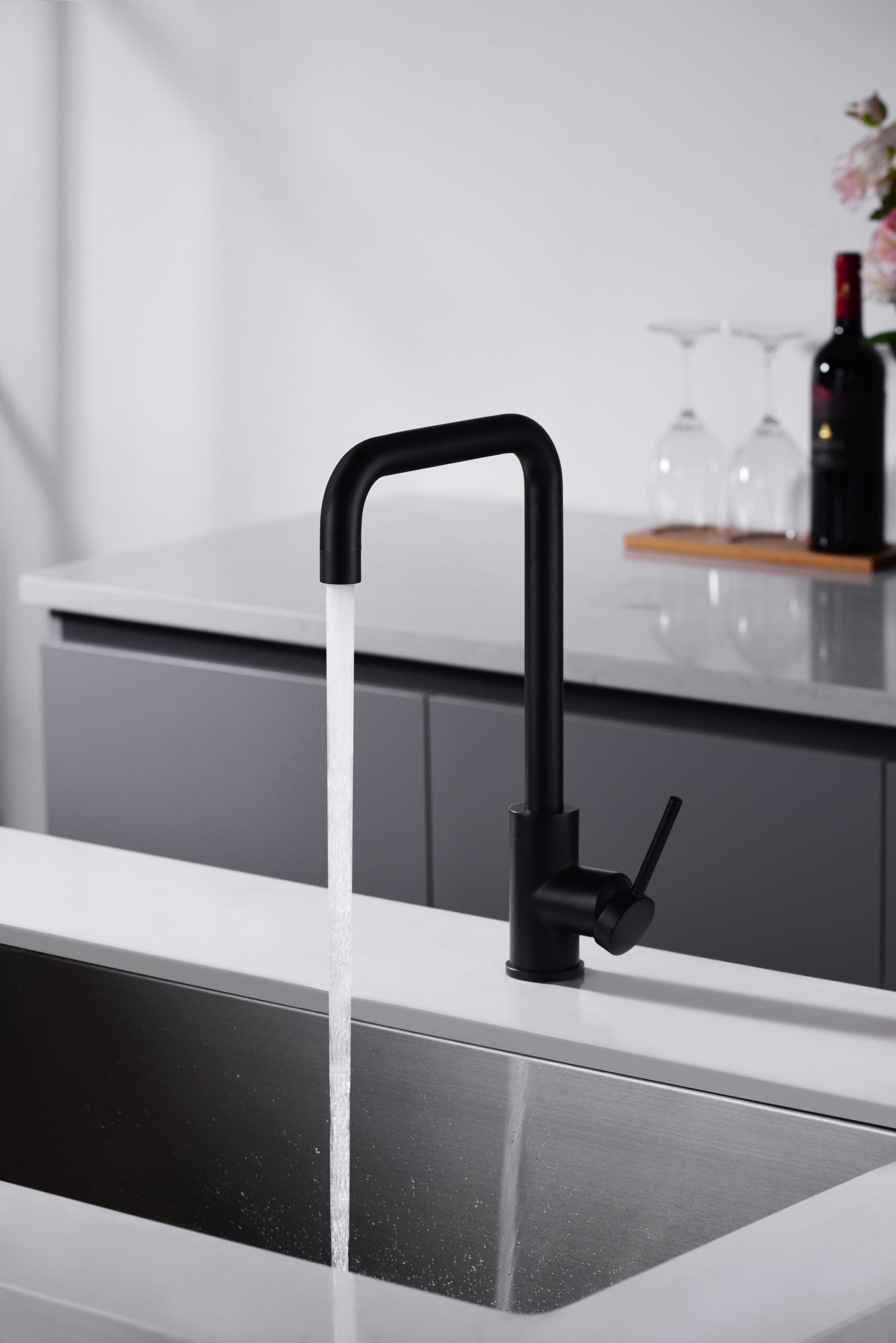 Matte Black Kitchen Faucet Modern Minimalist Design, view 4