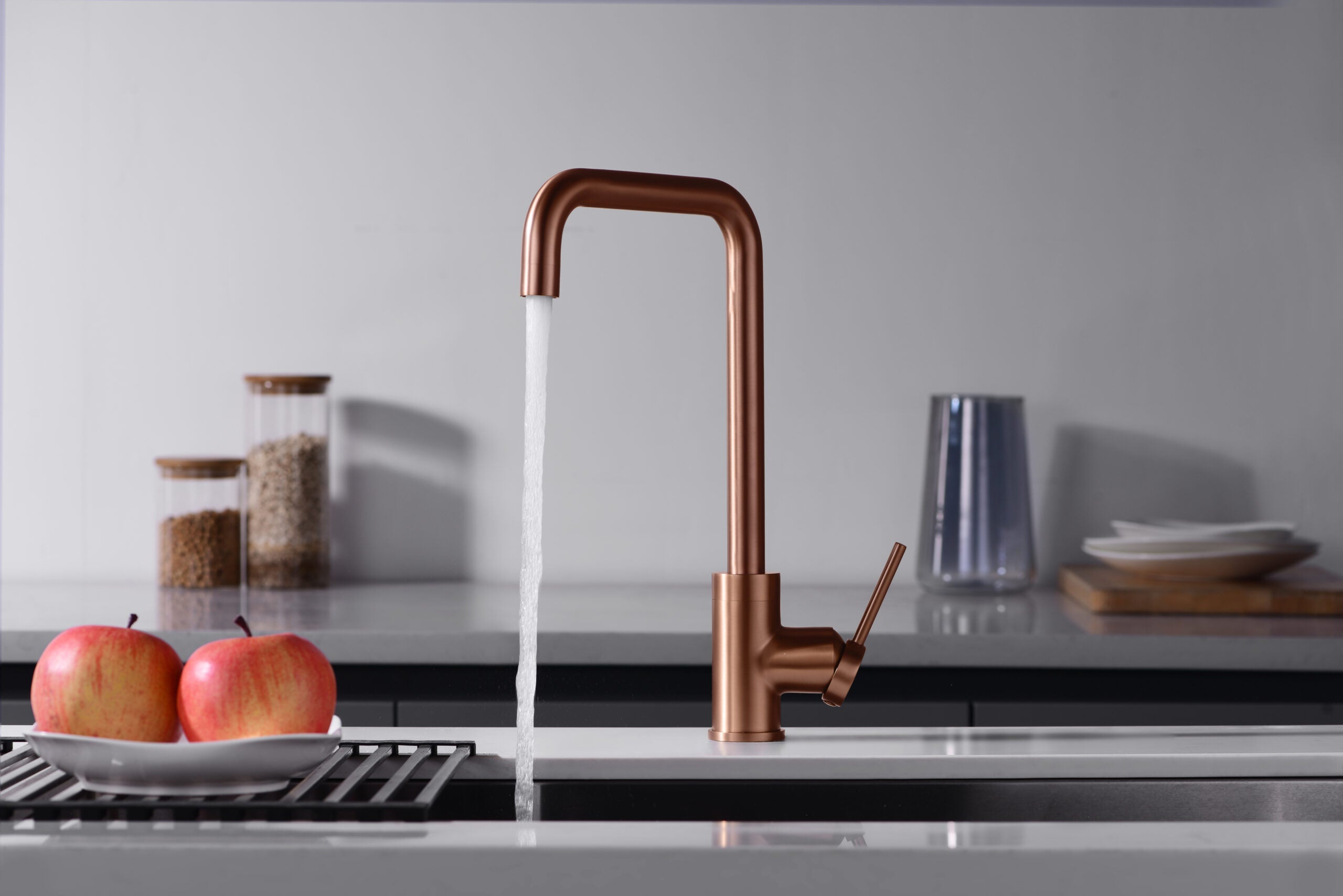 Brushed Rose Gold Kitchen Faucet Modern Design, view 3