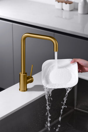 Loira Brushed Gold Kitchen Faucet Modern Design, view 3