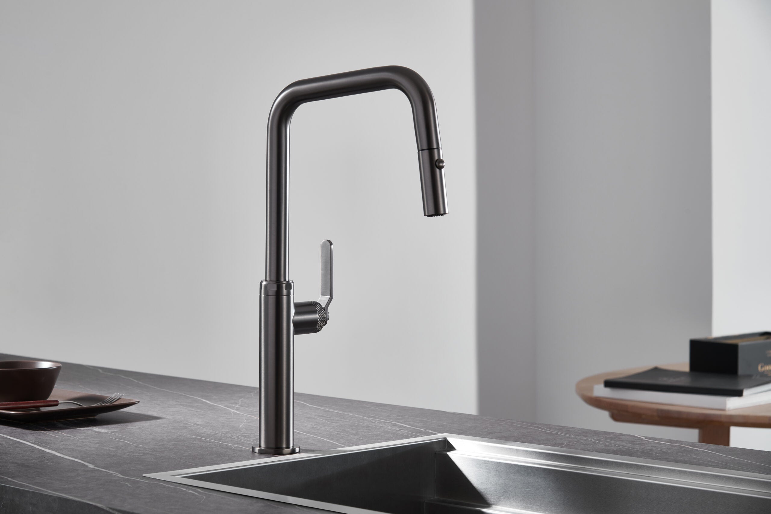 Niza Black Gun Metal Kitchen Faucet Modern Design, view 3