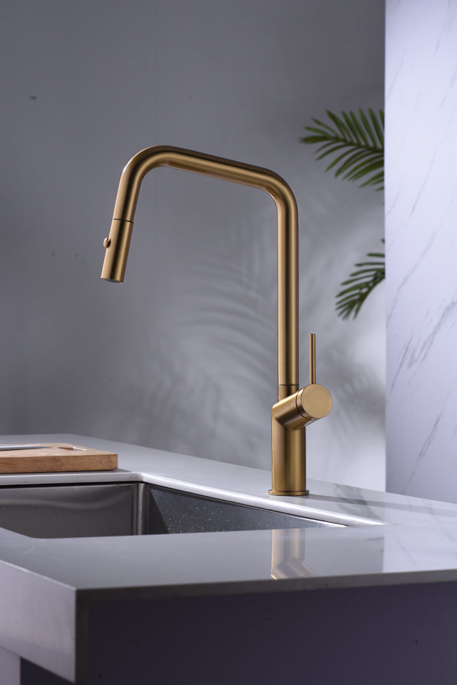 Brushed Gold Kitchen Faucet Modern Design, view 3