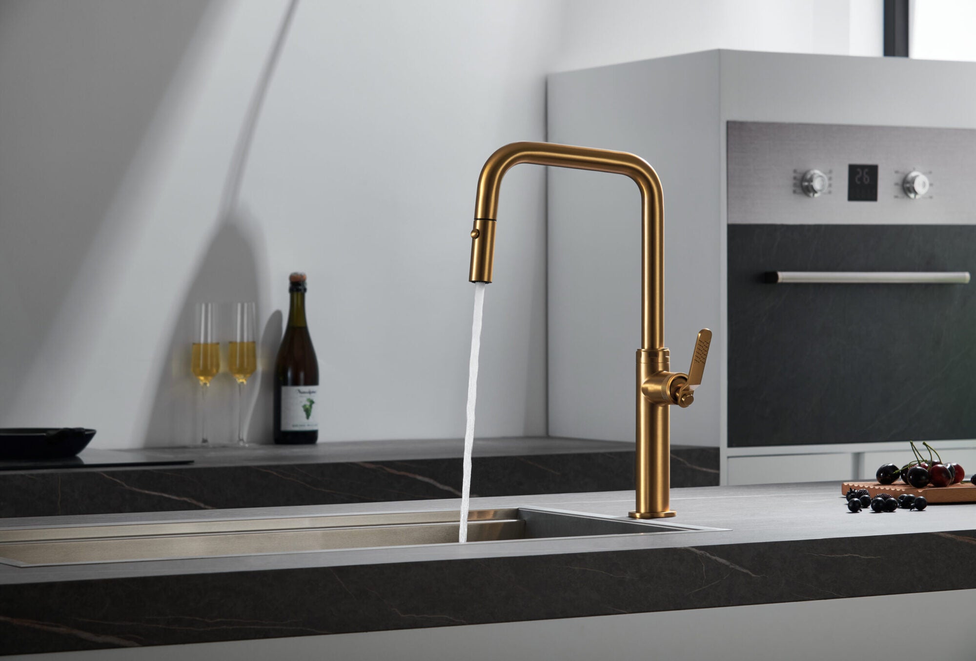 Brushed Gold Kitchen Faucet Modern Contemporary Design, view 3