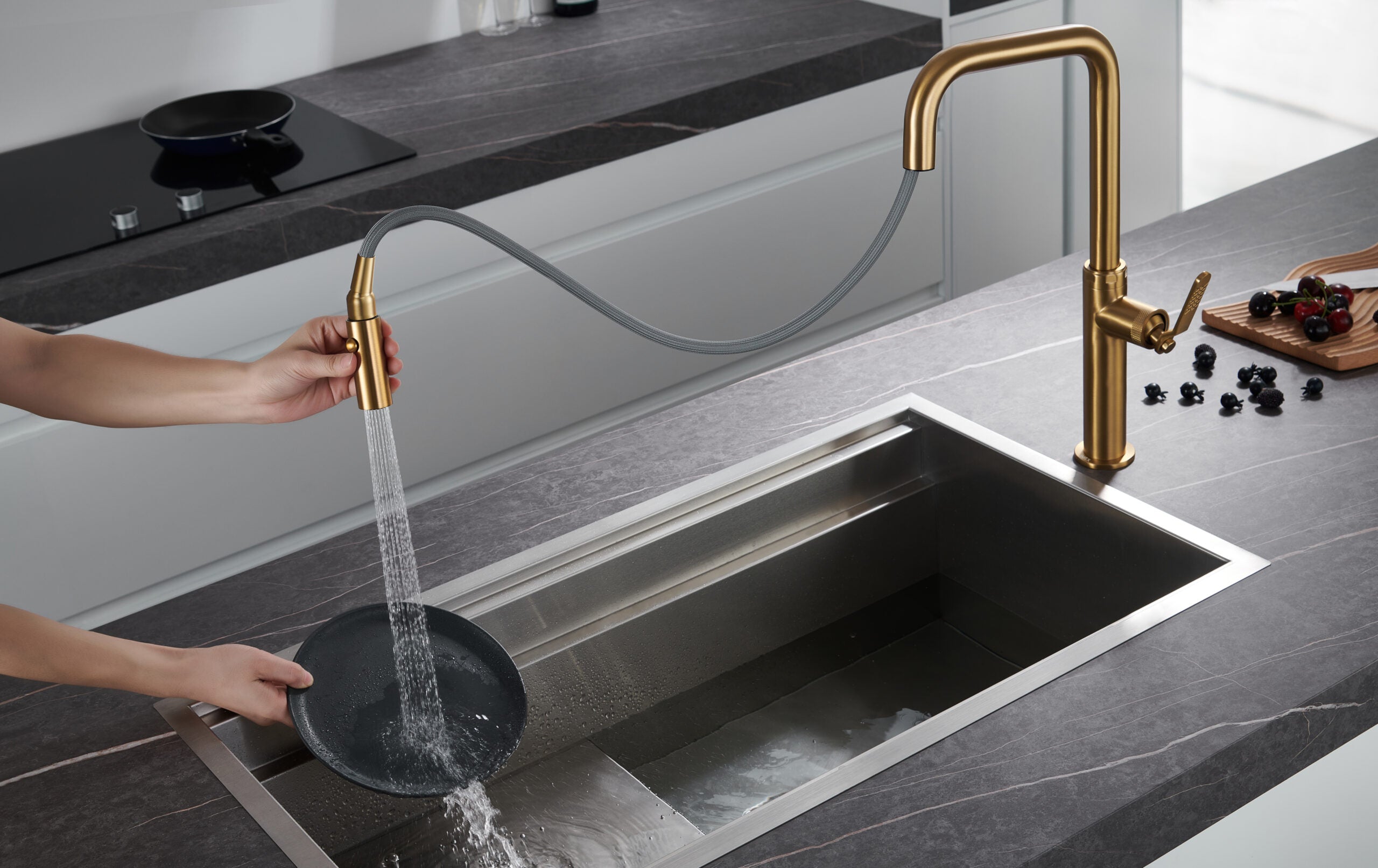 Brushed Gold Kitchen Faucet Modern Contemporary Design, view 4