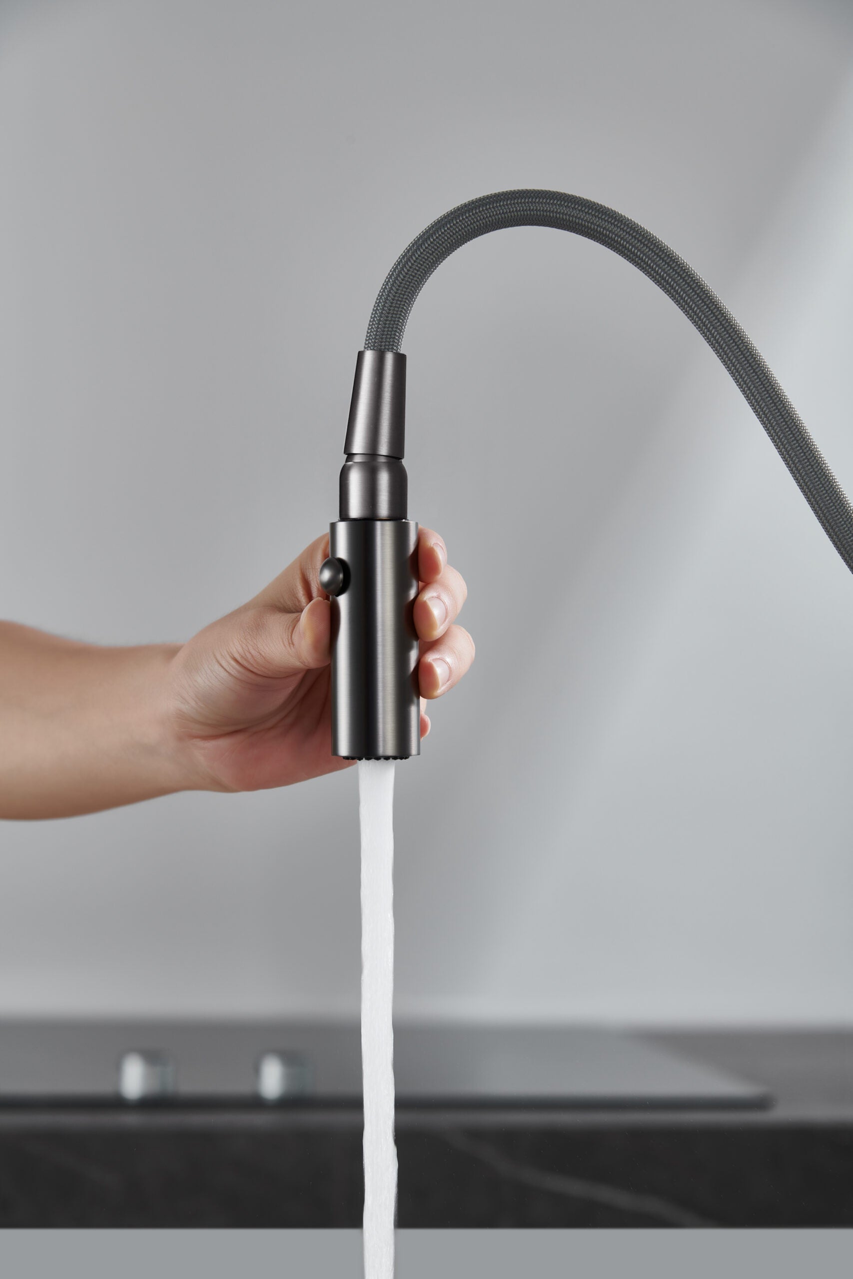 Niza Black Gun Metal Kitchen Faucet Modern Design, view 5
