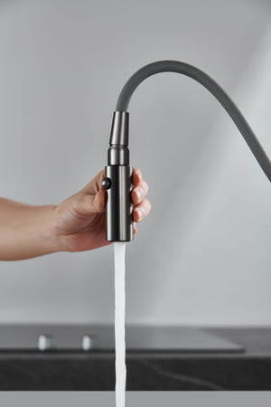 Niza Black Gun Metal Kitchen Faucet Modern Design, view 5