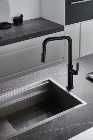 Matte Black Kitchen Faucet Modern Minimalist Design, view 3