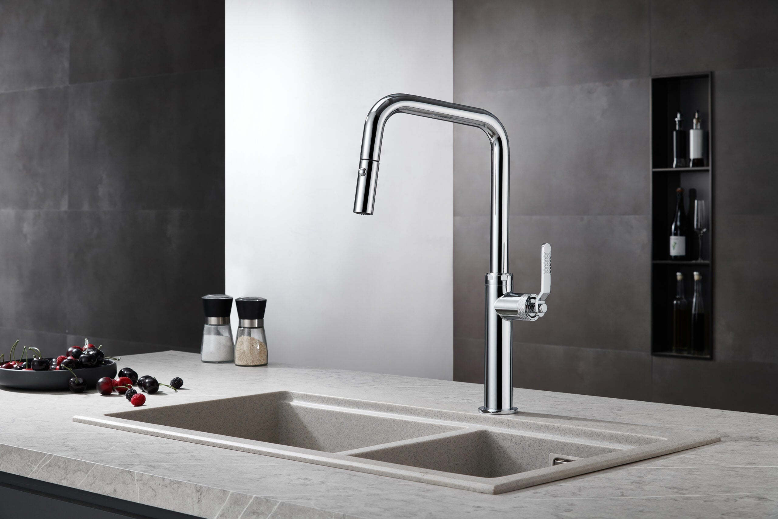 Niza Chrome Kitchen Faucet Modern Minimalist Design, view 3