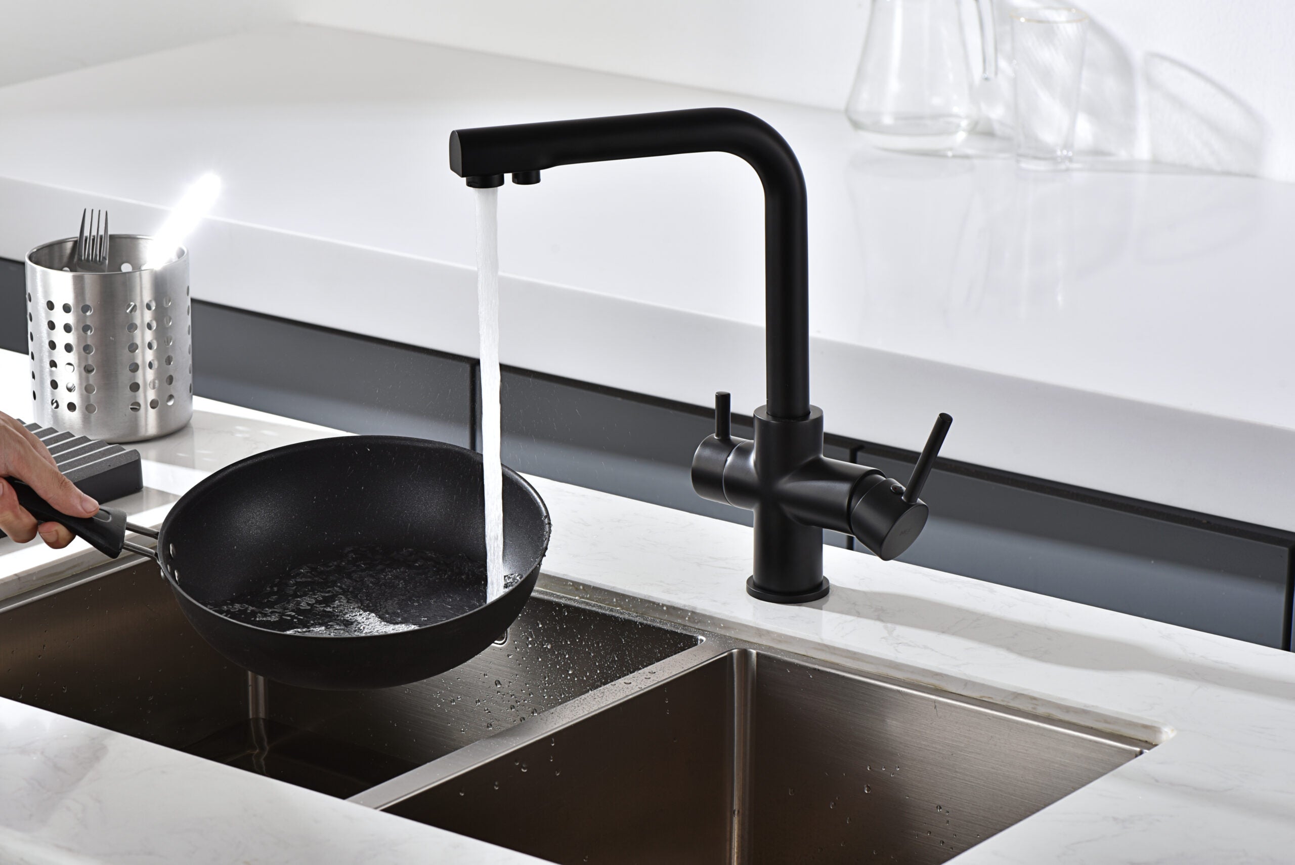 Matte Black Kitchen Faucet Modern Minimalist Design, view 3