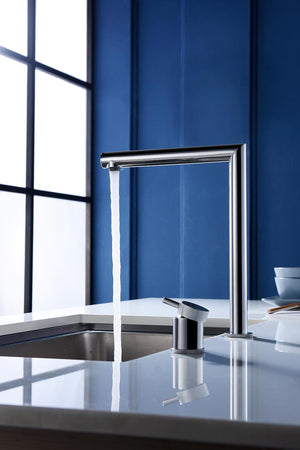 Itaca Chrome Kitchen Faucet Modern Design, in a bathroom setting