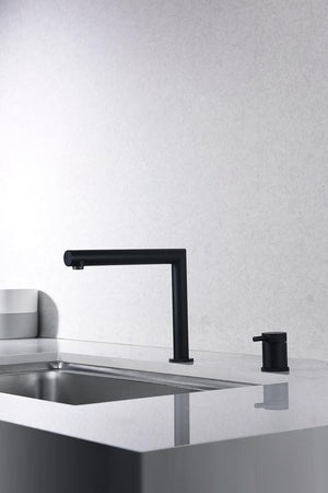 Matte Black Kitchen Faucet Modern Minimalist Design, in a bathroom setting