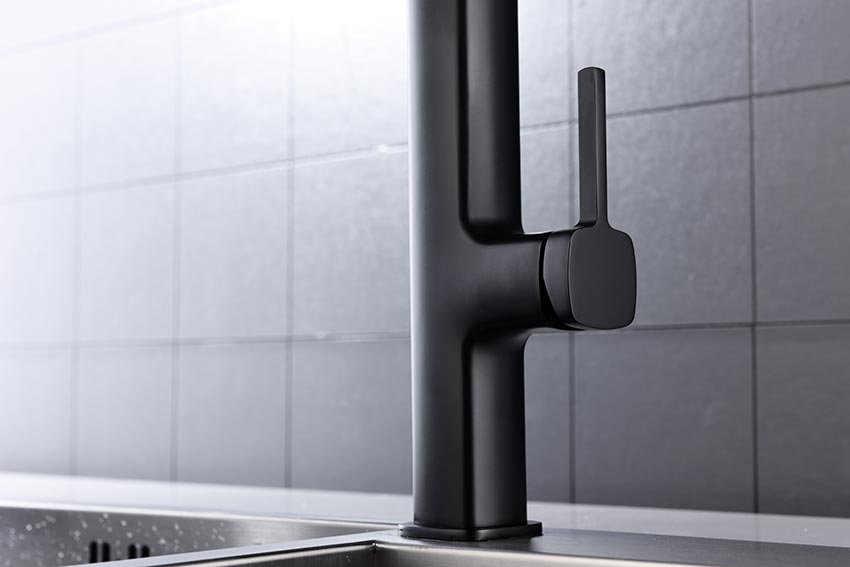 Matte Black Kitchen Faucet Modern Minimalist Design, detail view