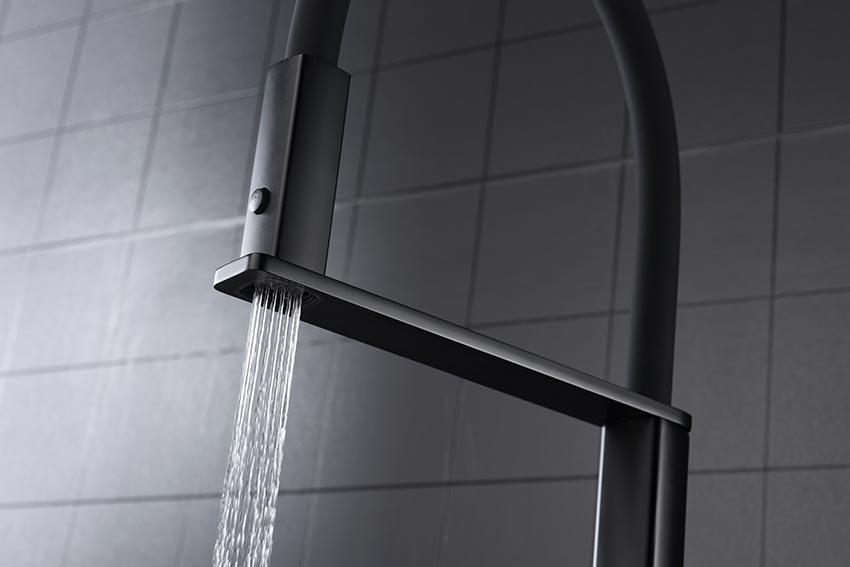 Matte Black Kitchen Faucet Modern Minimalist Design, detail view