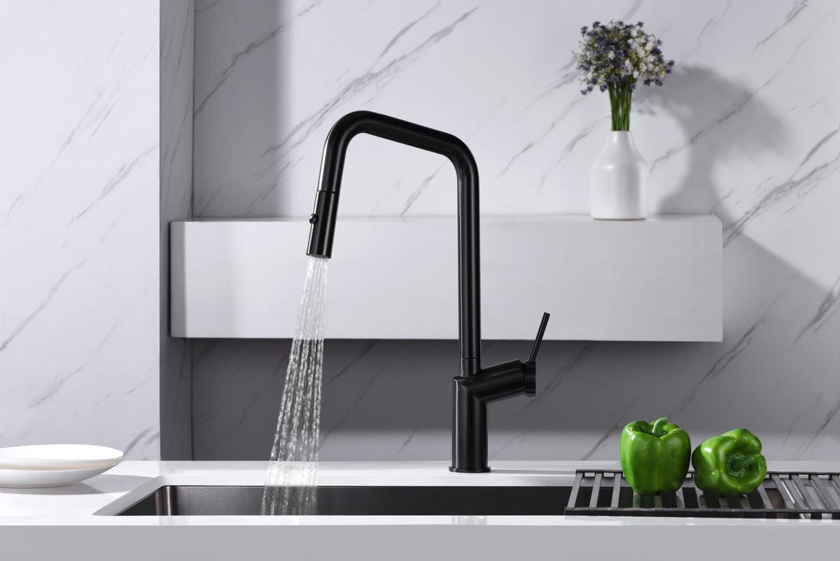 Matte Black Kitchen Faucet Modern Minimalist Design, view 5