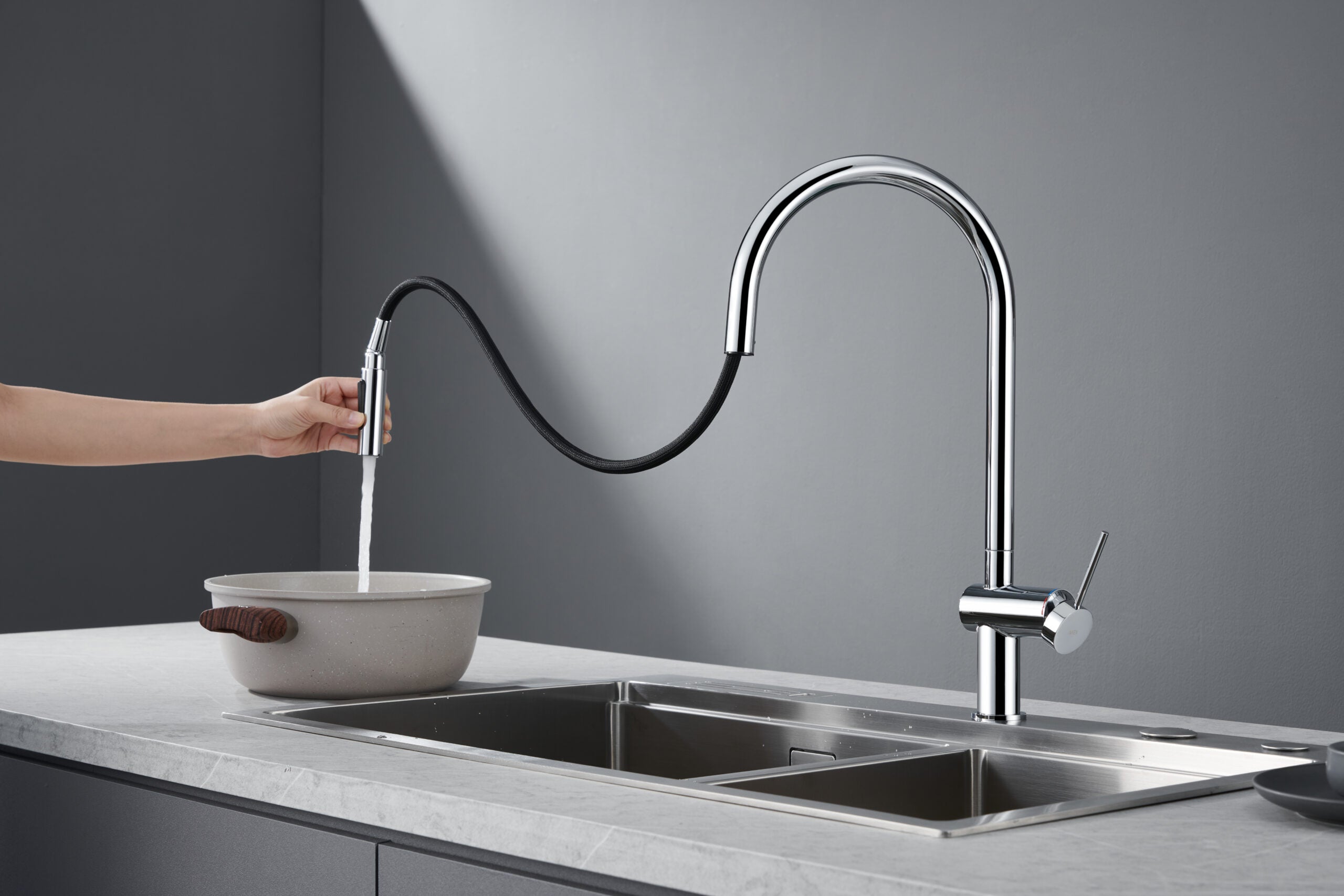 Berna Chrome Kitchen Faucet Modern Design, view 6
