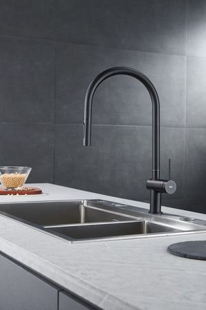 Matte Black Kitchen Faucet Modern Minimalist Design, view 3