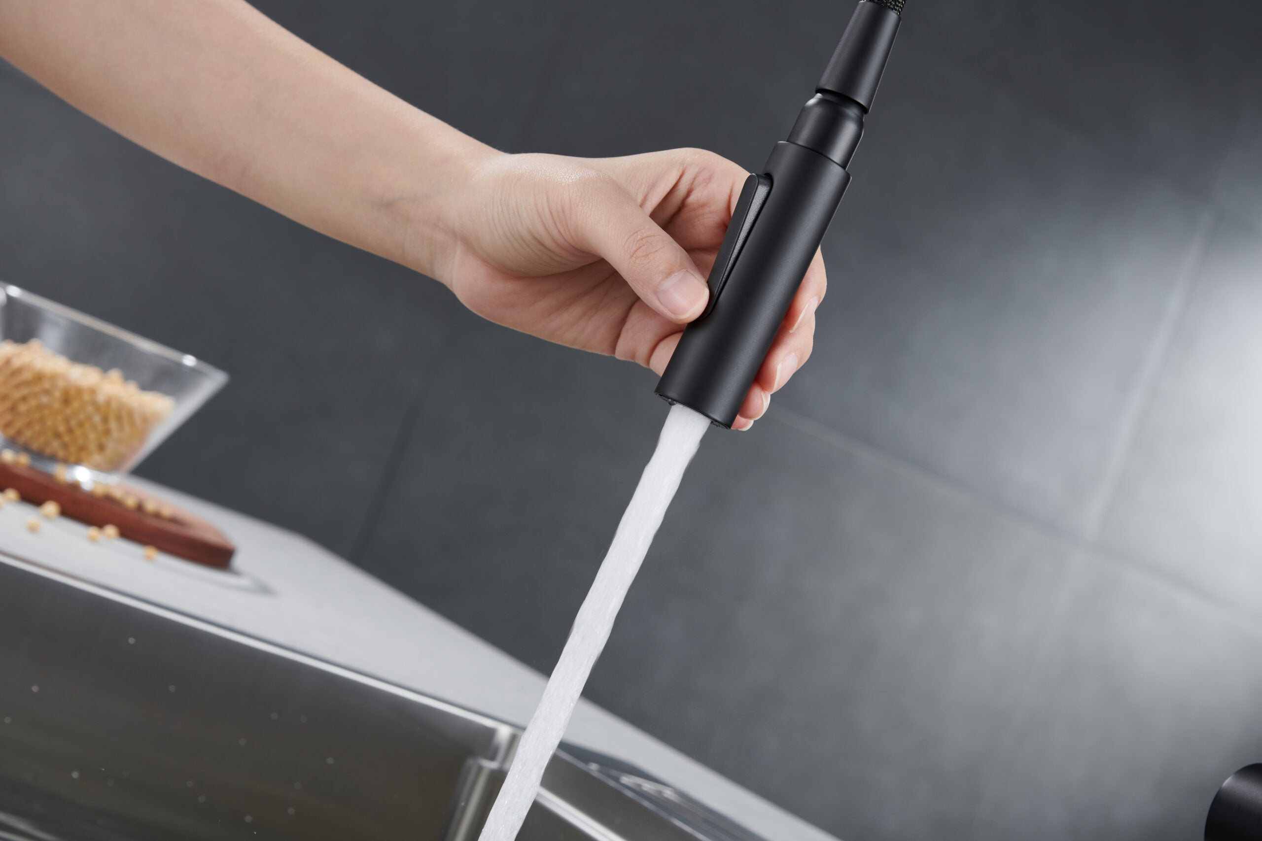 Matte Black Kitchen Faucet Modern Minimalist Design, view 5