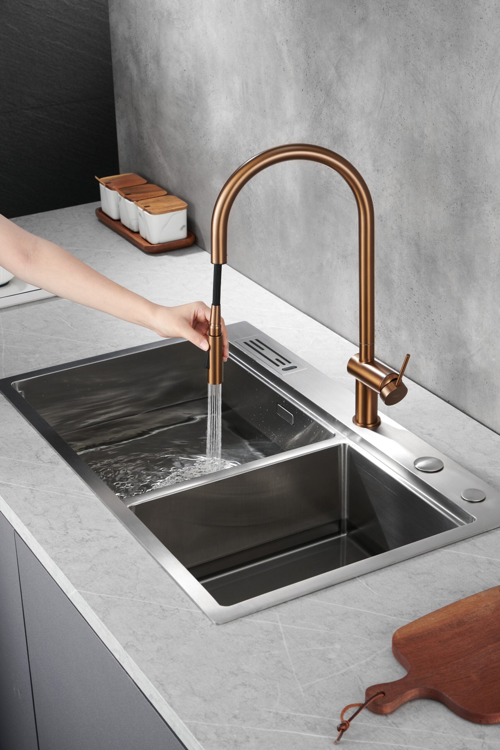 Berna Brushed Rose Gold Kitchen Faucet, view 8