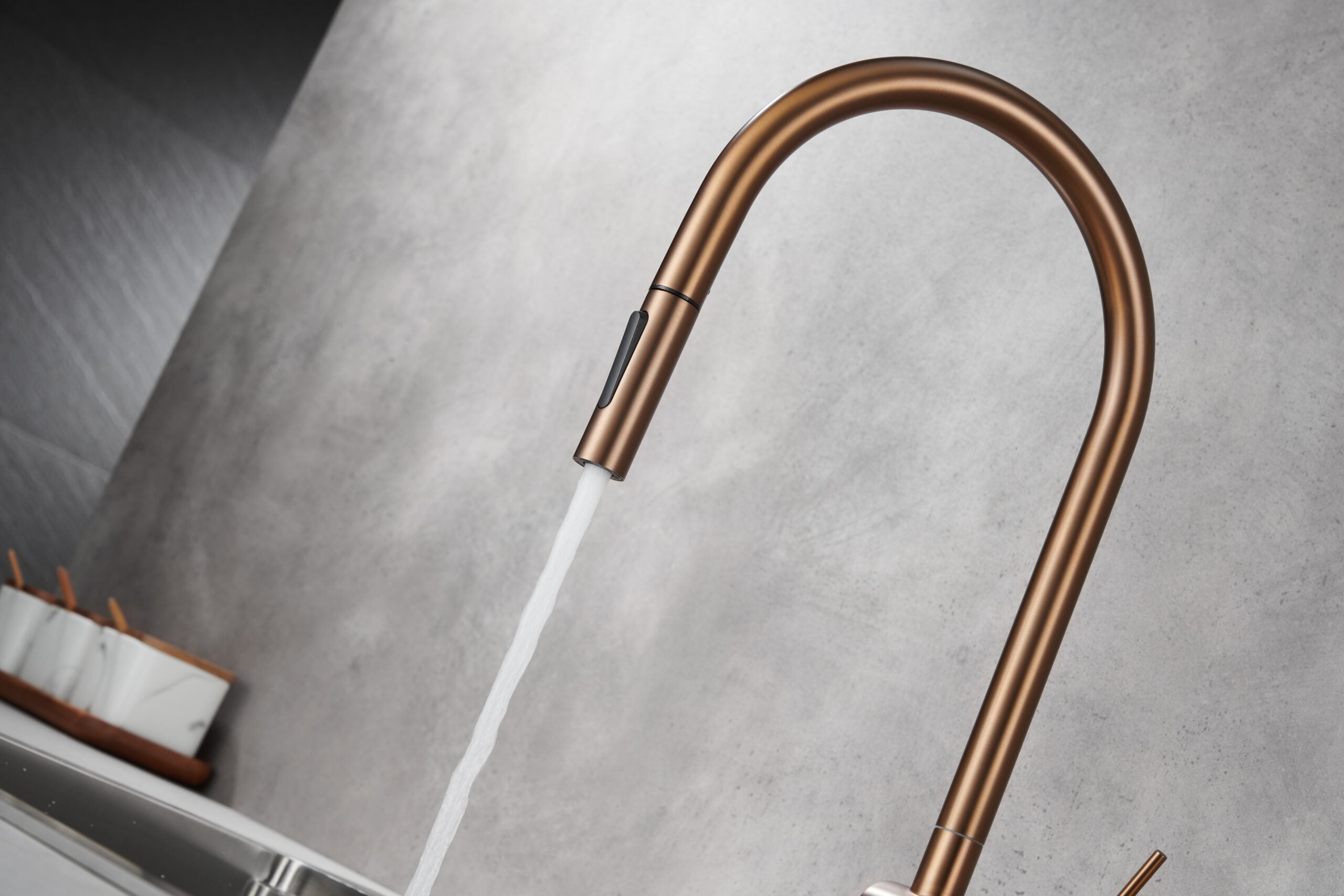 Berna Brushed Rose Gold Kitchen Faucet, view 5