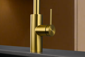 Oporto Brushed Gold Kitchen Mixer Tap, view 3