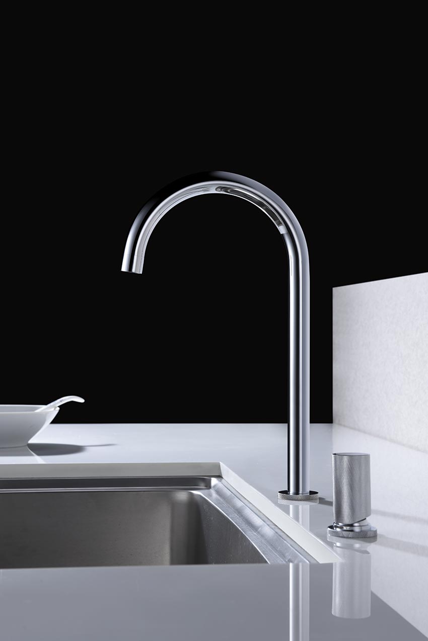 Chrome Kitchen Faucet Modern Minimalist Design, in a bathroom setting