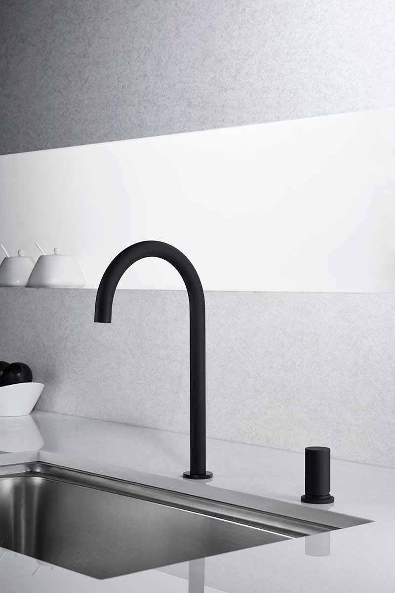 Matte Black Kitchen Faucet Modern Minimalist Design, in a bathroom setting