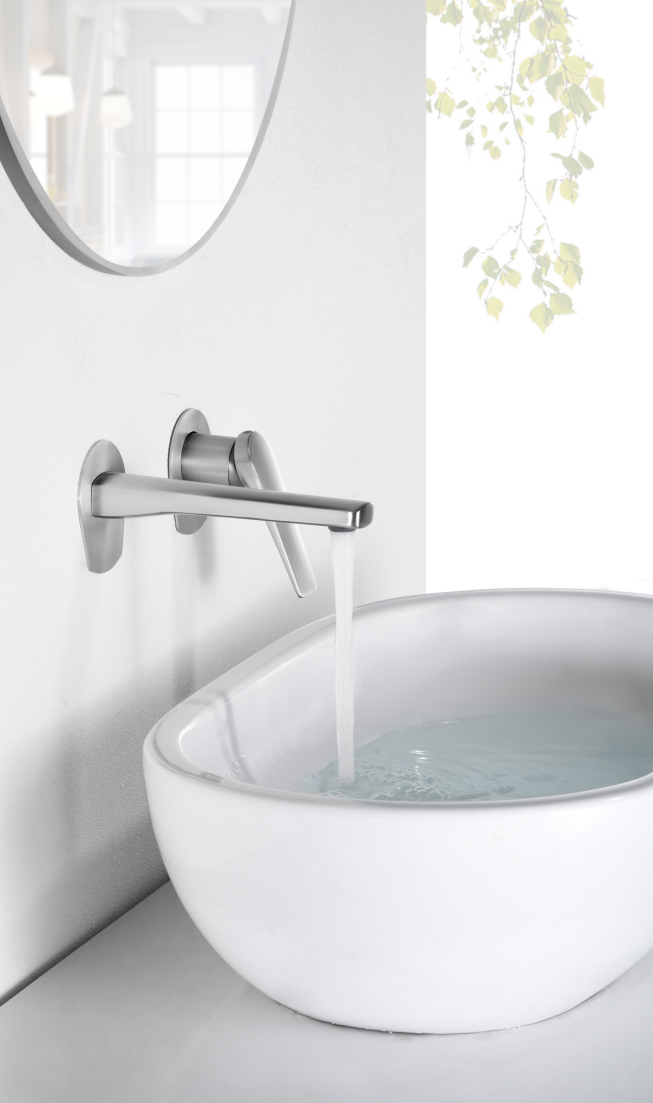 Delos Built-in Sink Mixer S316 Steel Chrome, in a bathroom setting