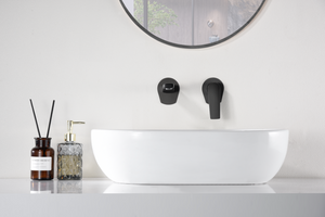 Matte Black Built-in Sink Mixer Faucet Modern Design, in a bathroom setting