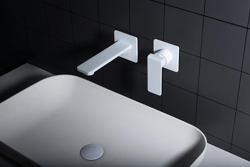 Matte White Built-in Sink Mixer Single Lever Faucet, in a bathroom setting