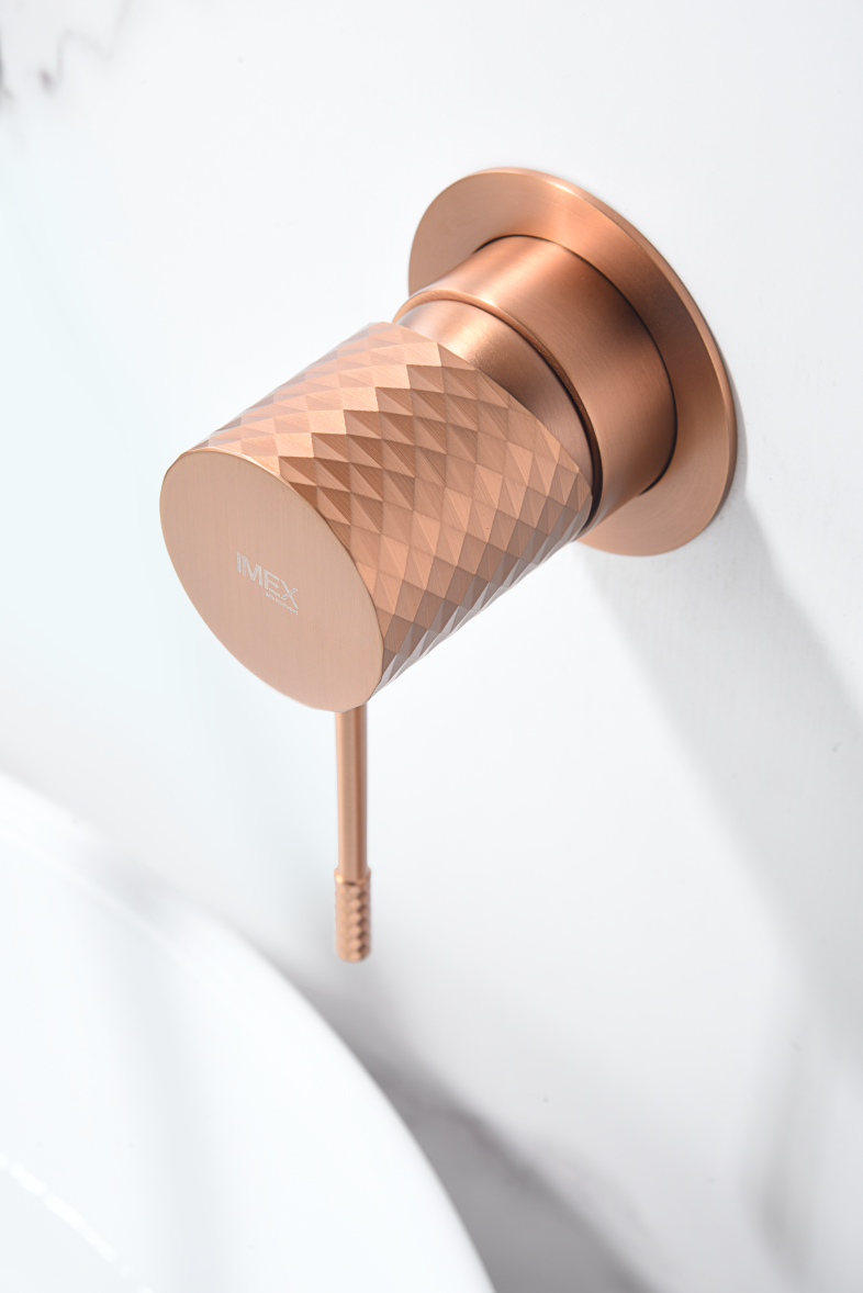 Genova Brushed Rose Gold Basin Mixer Faucet, detail view