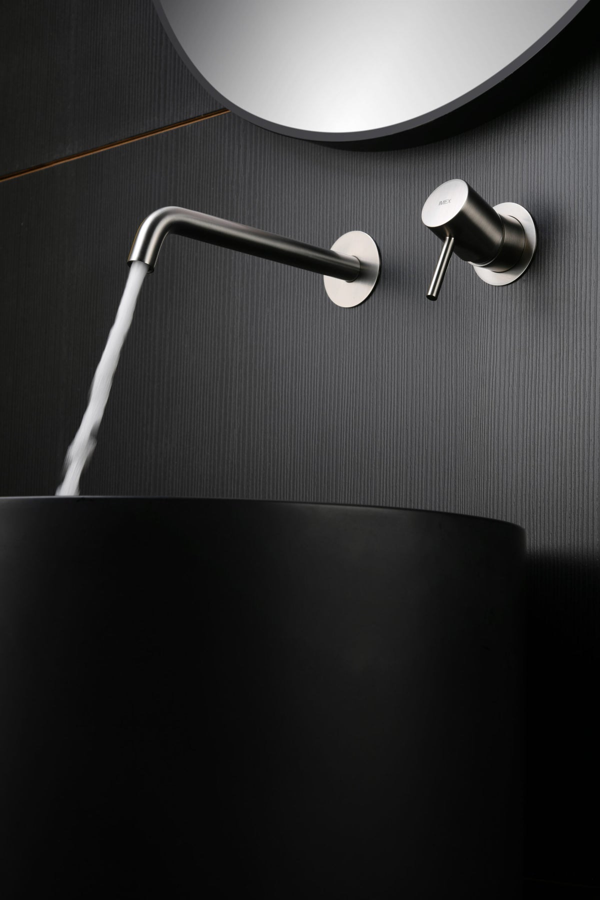 Brushed Nickel Built-in Sink Mixer Faucet, in a bathroom setting