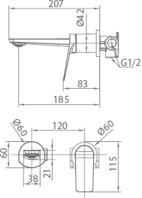 Matte Black Built-in Sink Mixer Faucet Modern Design, view 3