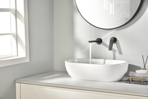 Matte Black Built-in Sink Mixer Faucet Modern Design, in a bathroom setting