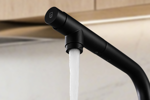 Matte Black Split Kitchen Faucet for Osmosis Systems, spray head detail