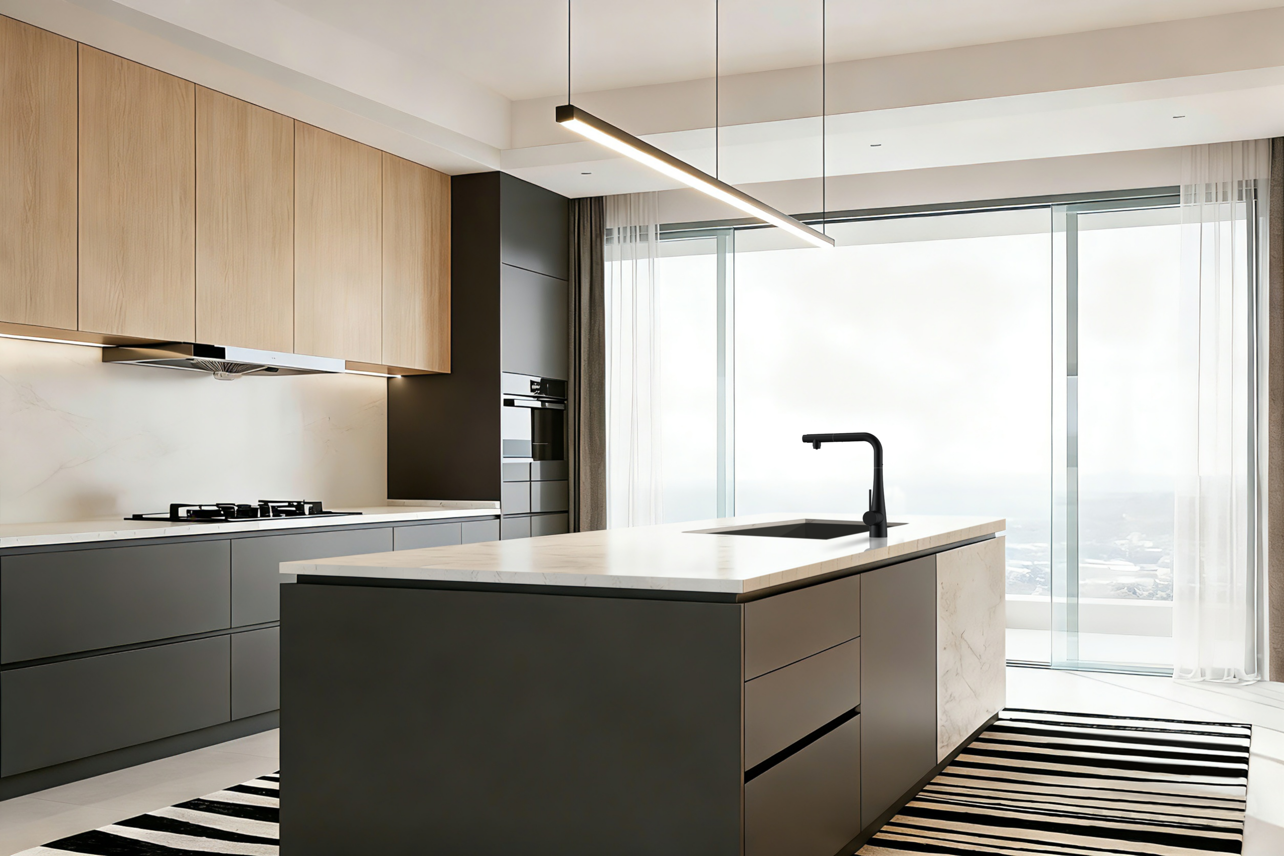 Matte Black Split Kitchen Faucet for Osmosis Systems, in a bathroom setting