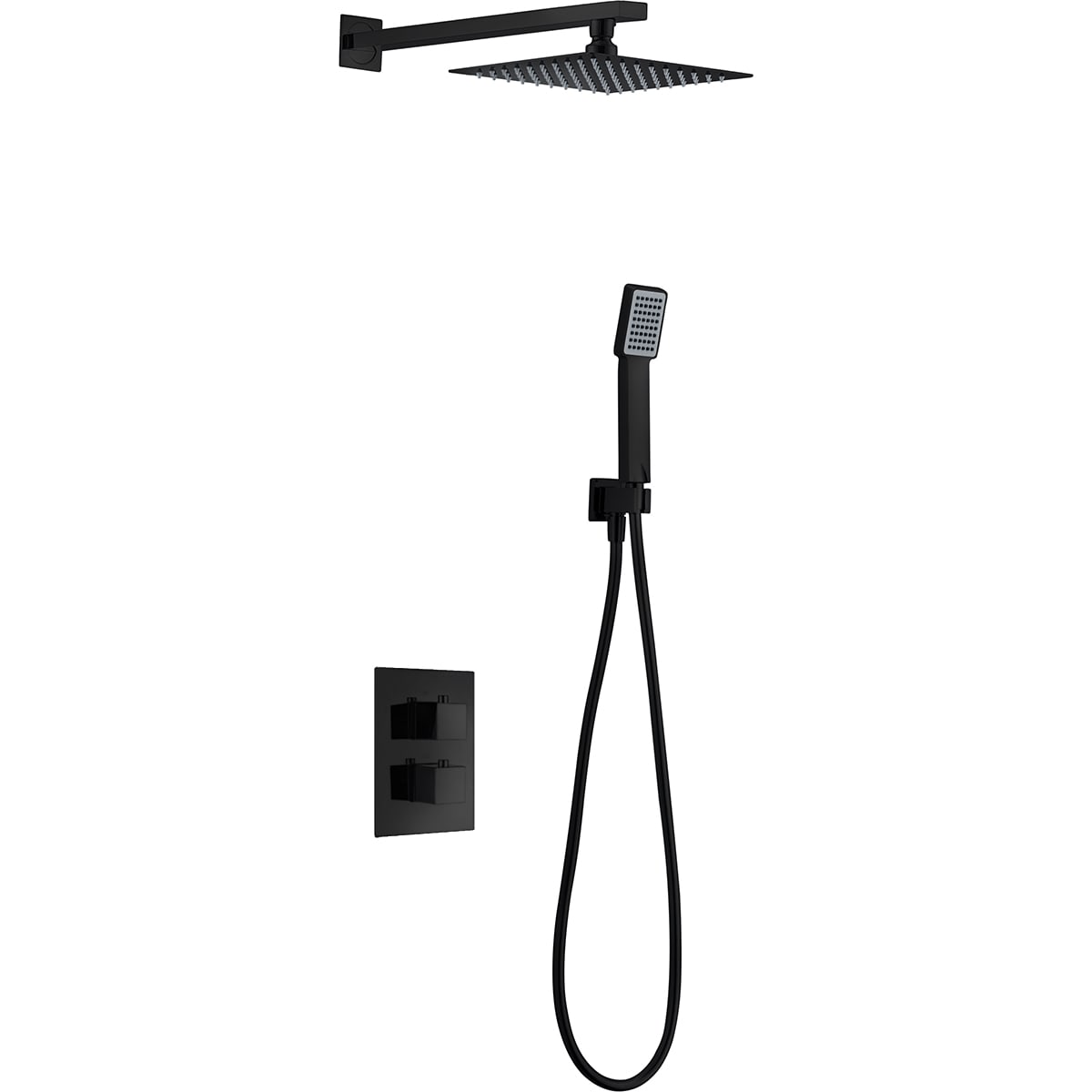 Conjunto De Ducha Empotrado Termostático Cíes Negro Mate - Shower Set