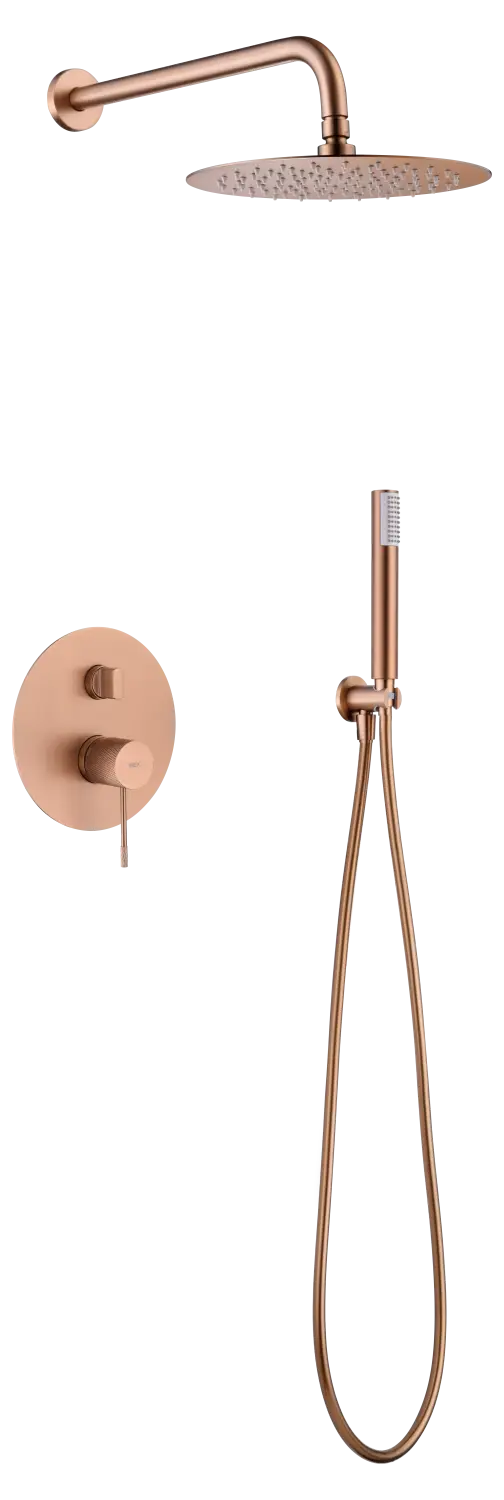 Conjunto Ducha Monomando Empotrado Line Oro Rosa Cepillado