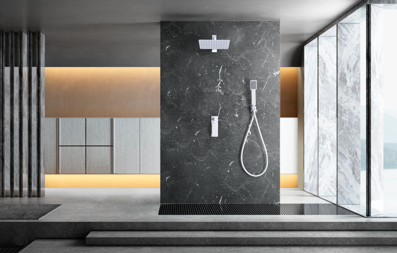 Matte White Built-in Single-Lever Shower Set, in a bathroom setting