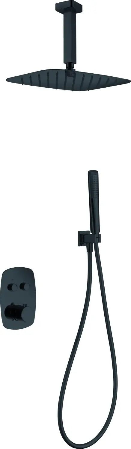 Conjunto De Ducha Empotrado Termostático  Feroe Negro Mate