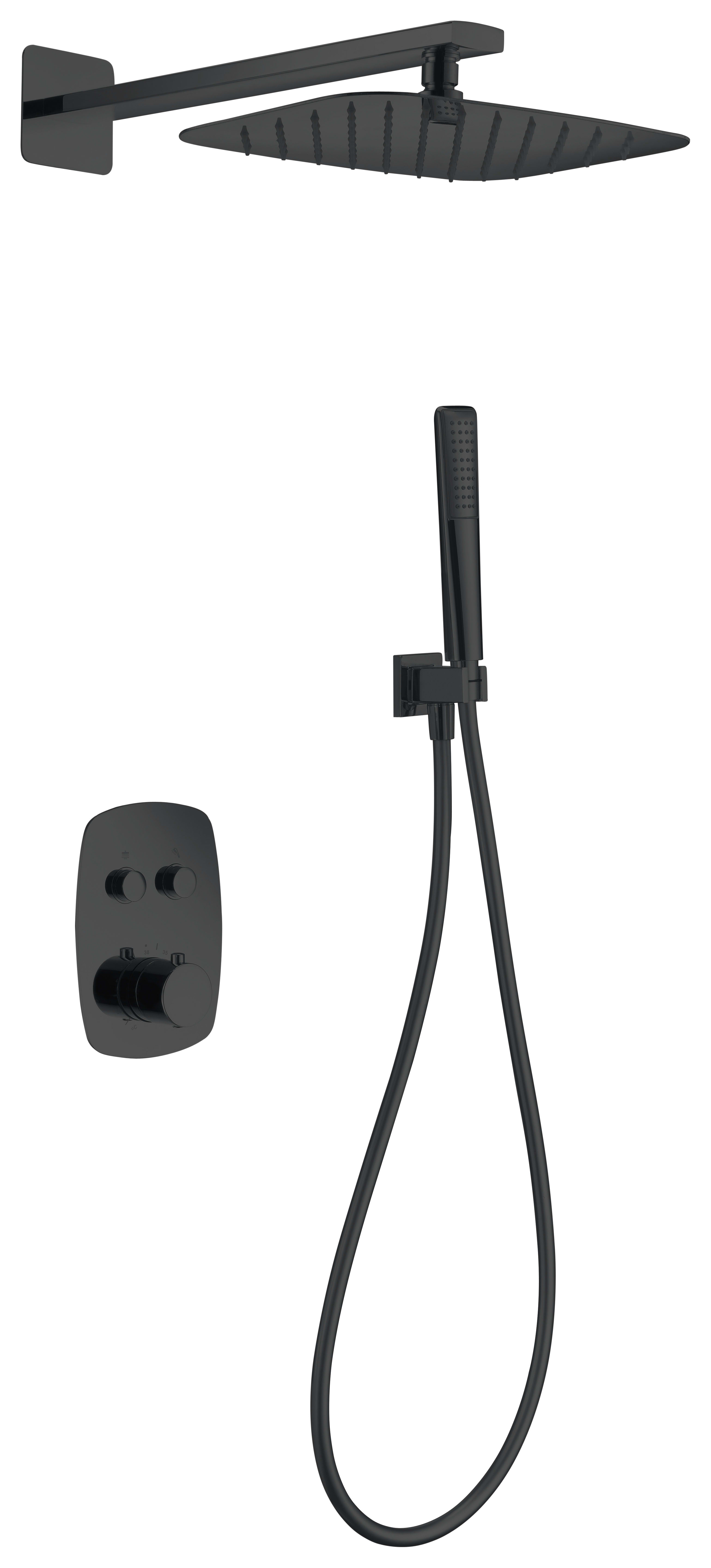 Conjunto De Ducha Empotrado Termostático Hidra Negro Mate - Shower Set