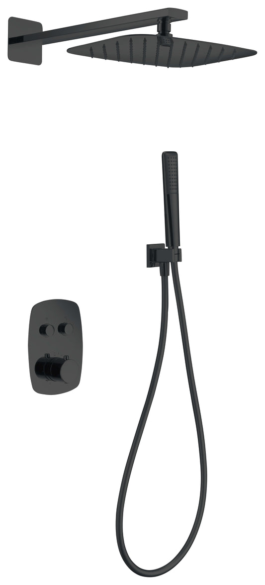 Conjunto De Ducha Empotrado Termostático Hidra Negro Mate - Shower Set