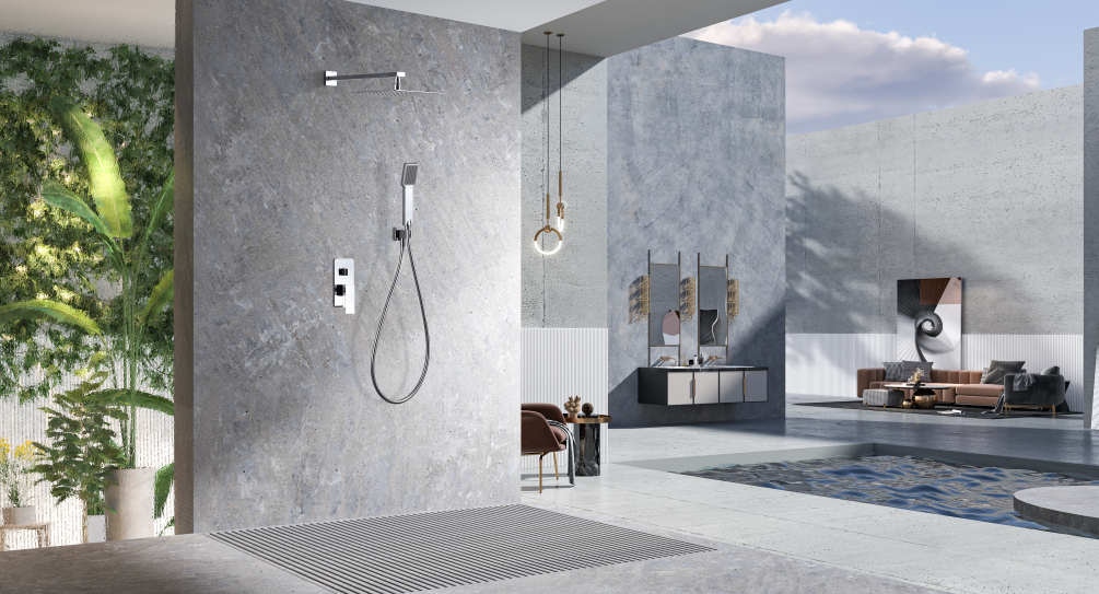 Chrome Single-Lever Built-In Shower Set Modern Design, in a bathroom setting