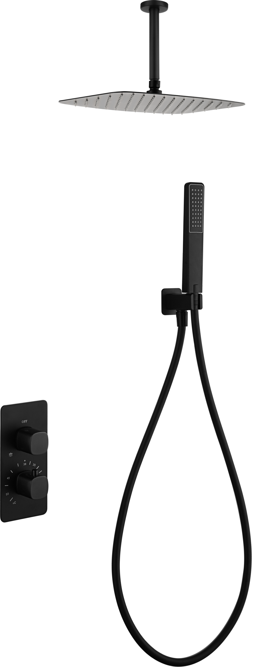 Arezzo Matte Black Concealed Thermostatic Shower Set, main product view