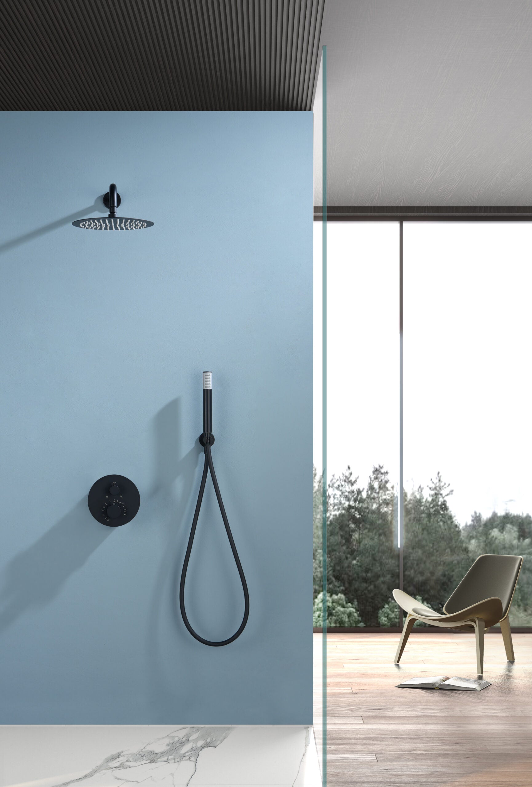 Bless Matte Black Concealed Thermostatic Shower Set, view 2